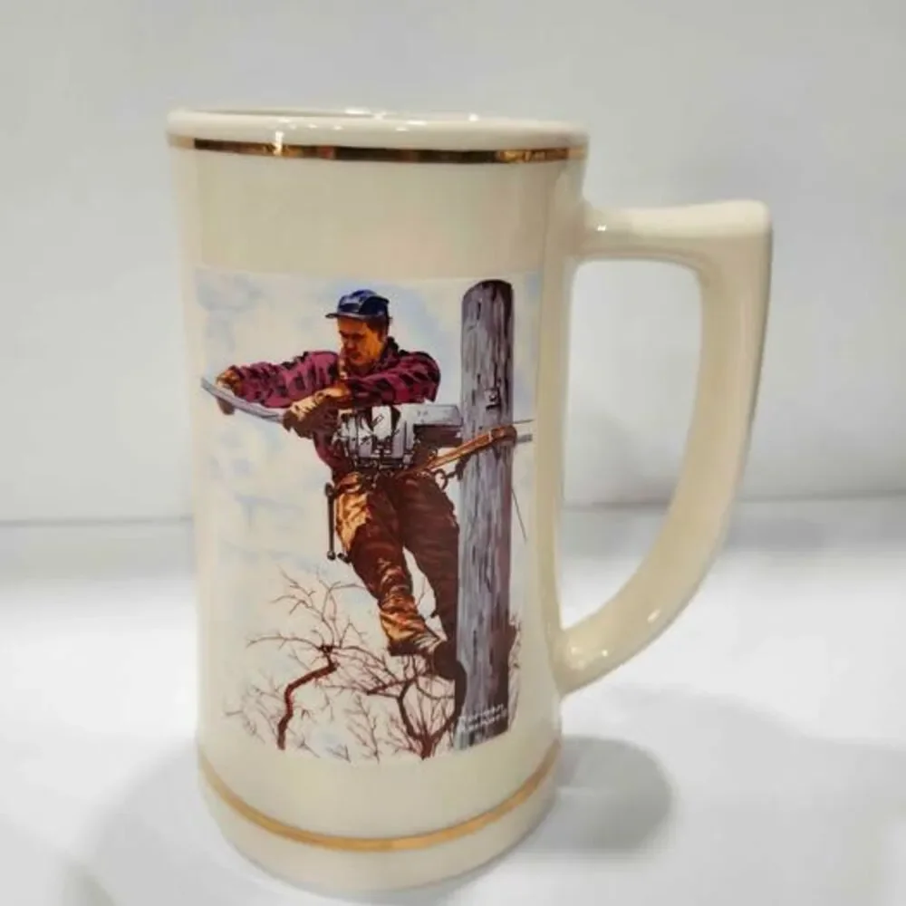 Norman Rockwell AT&T Telephone Lineman Plate and Limited Edition Tankard Mug. 2